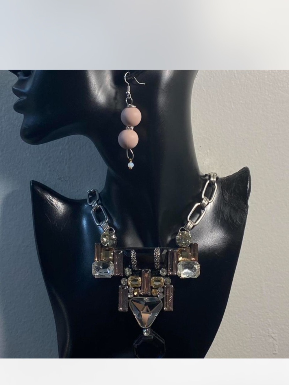 *** Statement ^^^ Iced Crystal Pendant Necklace /  2”  Drop Earrings ***